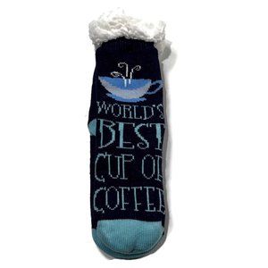 Super Soft Warm Cozy Fuzzy‎ Fleece Lined Winter Slipper Grip Socks Blue Coffee